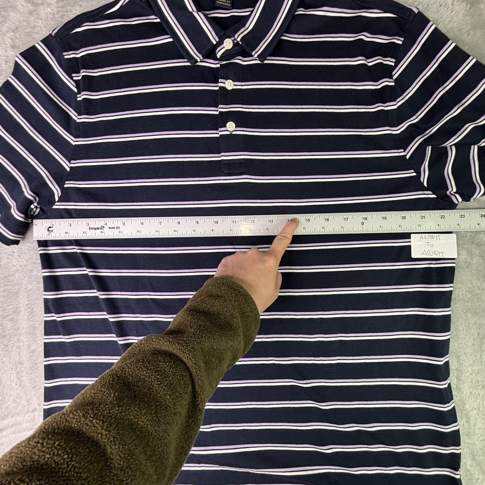 Brooks Brothers Mens‎ Large Slim Fit Performance Polo Navy Striped Supima Cotton - Picture 4 of 9